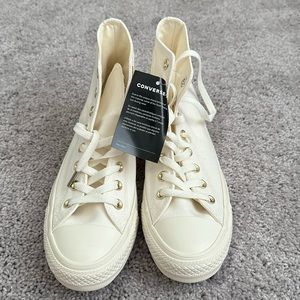 Converse Chuck Taylor All Star Hi, Egret/Gold, US Women’s 9, with tags, no box.